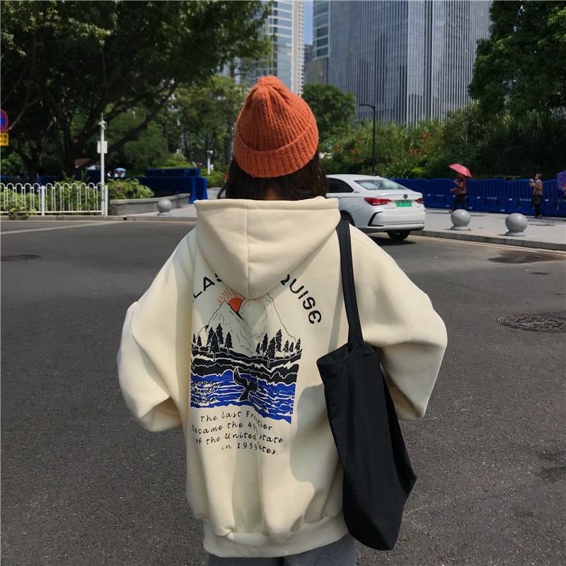 Sweatshirts kvindelige hættetrøjer tykke kvinder pullover toppe lange ærmer dame hættetrøjer harajuku kvinde hættetrøje hættetrøje til dame tøj: Hvid / M