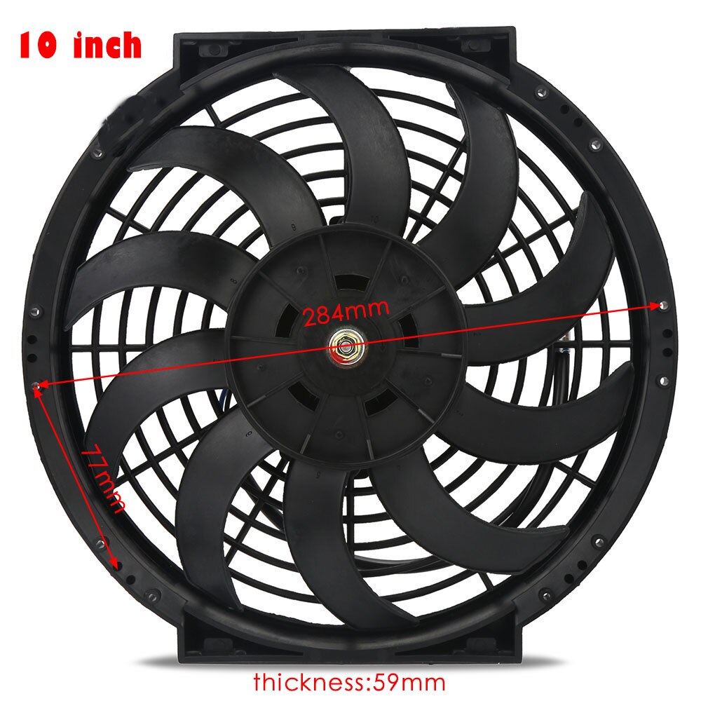 12v fläkt universell slank dragskjut racing kylarfläkt 10 s- blad elektriska motorns kylfläkt 80w 9 "10" 12 "tum: 10 tum