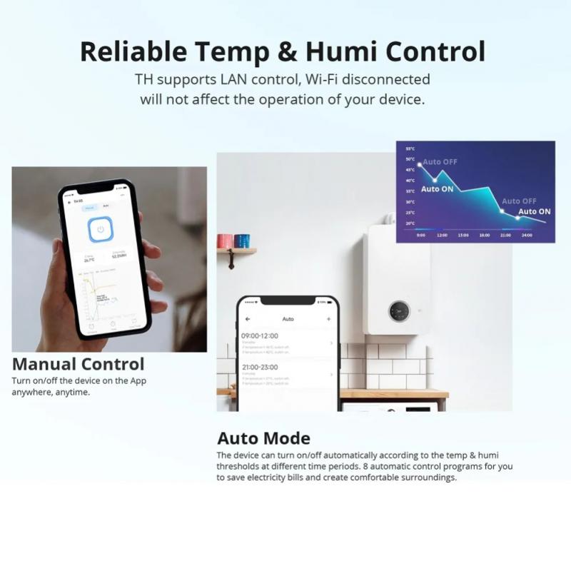 Sonoff th elite 16/20a wifi slimme temperatuur- en vochtigheidsregelaar met ewelink afstandsbediening, compatibel met alexa en google.