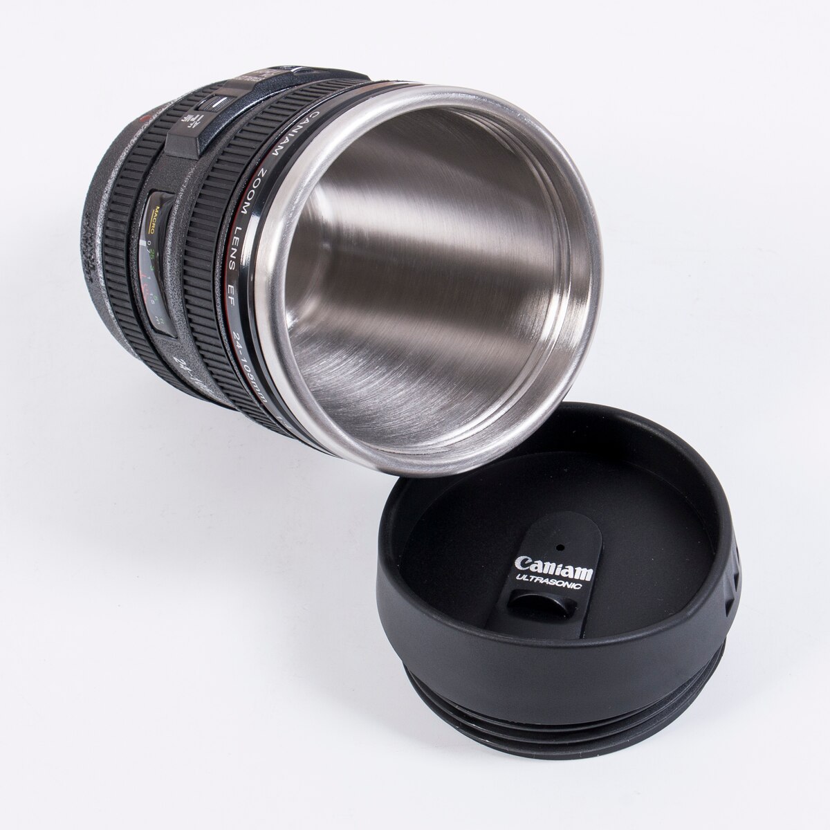 400ML 304 Stainless Steel Cup Lens Thermos Camera Travel Coffee Tea Cup Mug Lens Cup Brushed Liner Black Water Bottle