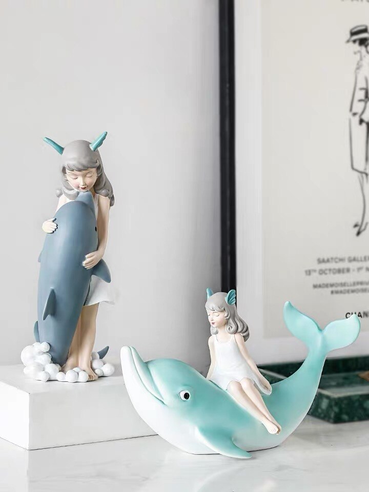 Bandeja de resina con forma de sirena nórdica para guardar llaves, decoración de uñas, cosméticos, para sala de estar, Delfín, artesanías