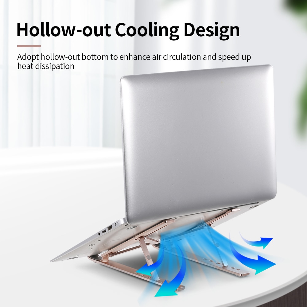 6-level Adjustable Laptop Stand for macnook Portable Aluminum Alloy notebook Stand Foldable Non-slip Notebook Holder Rose Gold