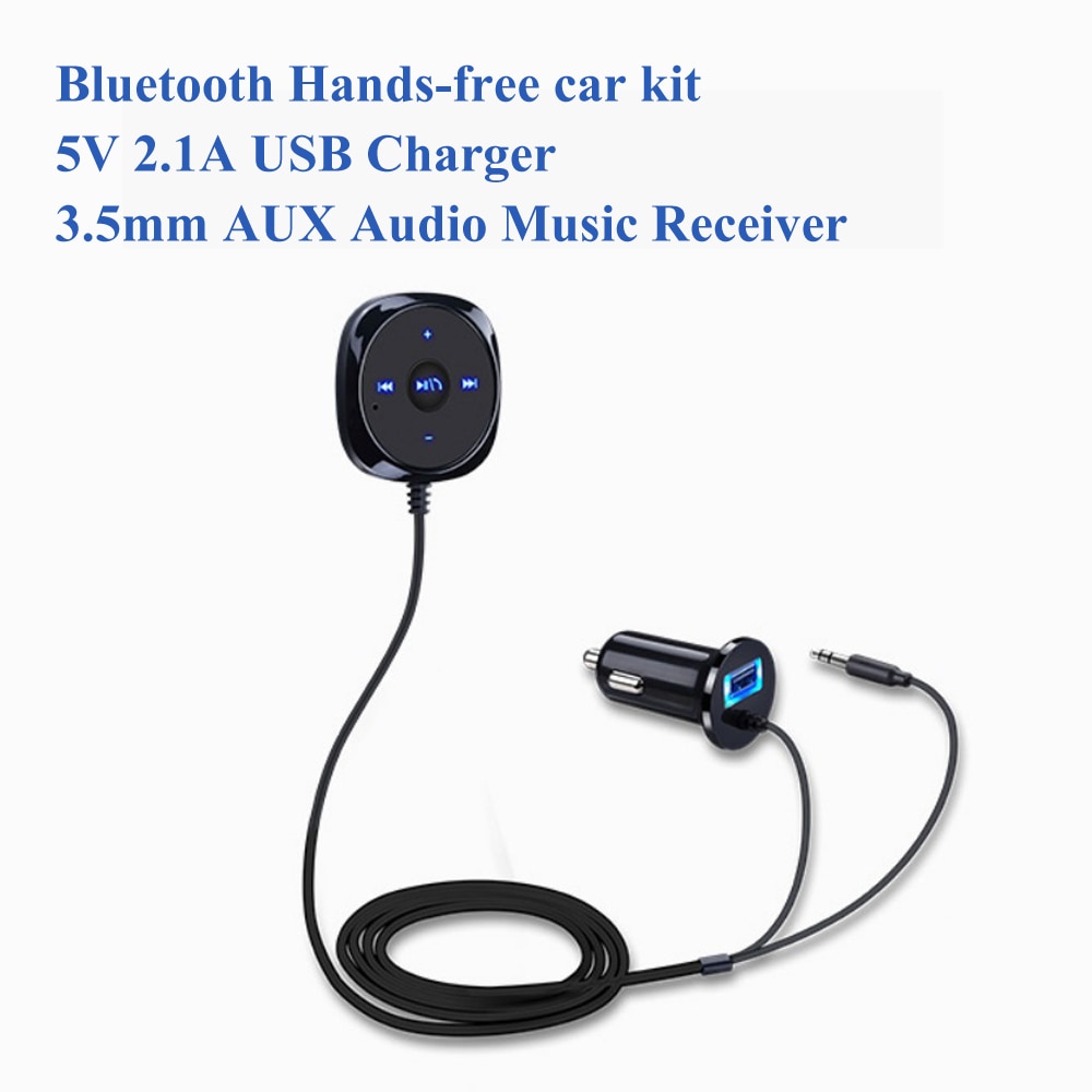 Kebidumei Handsfree Bluetooth Carkit Draadloze bluetooth 3.5mm AUX Muziek Ontvanger Kit met USB Car Charger voor Iphone Android