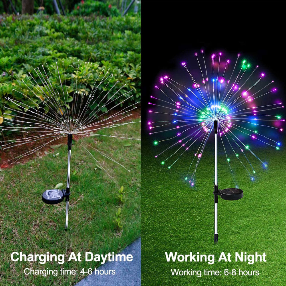 Solar Firework Lights Decorative LED Lamp Garden Yard Pathway Adjustable Wire Flower Tree Decor Firework Solar LED Lights