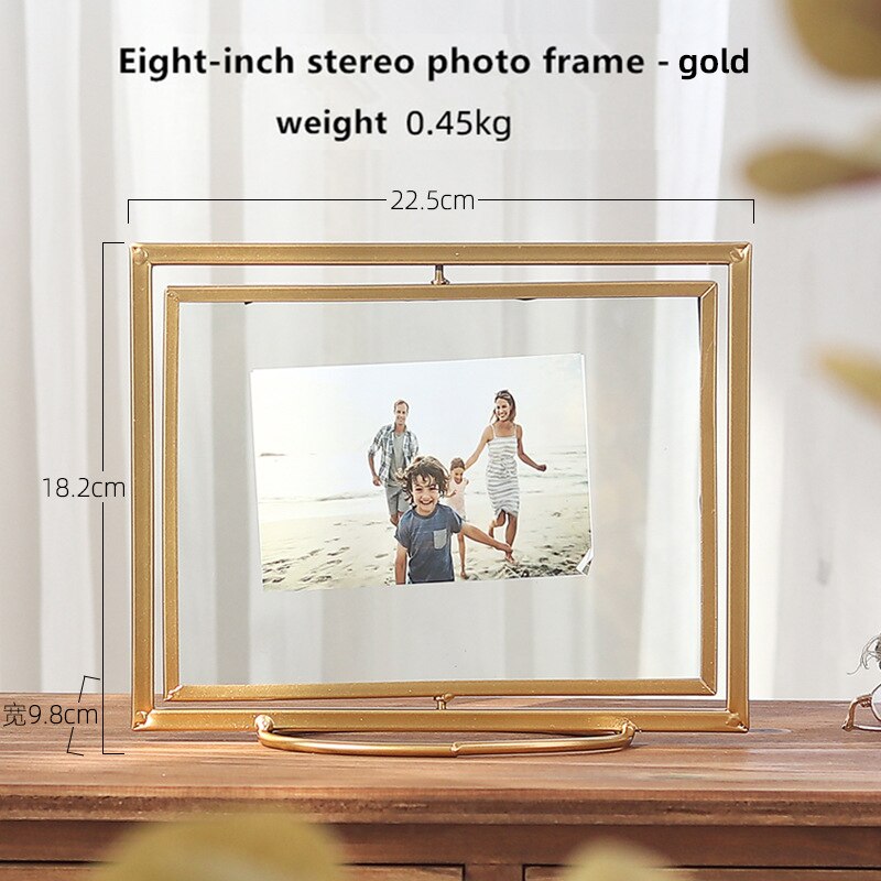 Cadre Photo géométrique en fer forgé, accessoires décoratifs créatifs pour la maison: 8 inch rotating gold