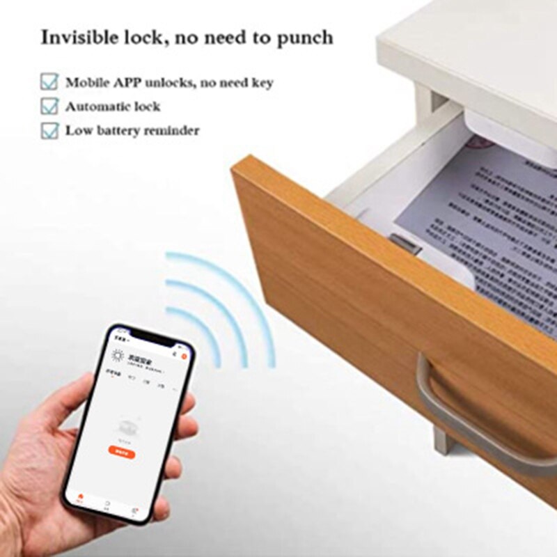 Tuya Smart Bluetooth APP Drawer Lock Free Hole Lock Invisible Lock Filing Cabinet Wardrobe Letter Box Lock