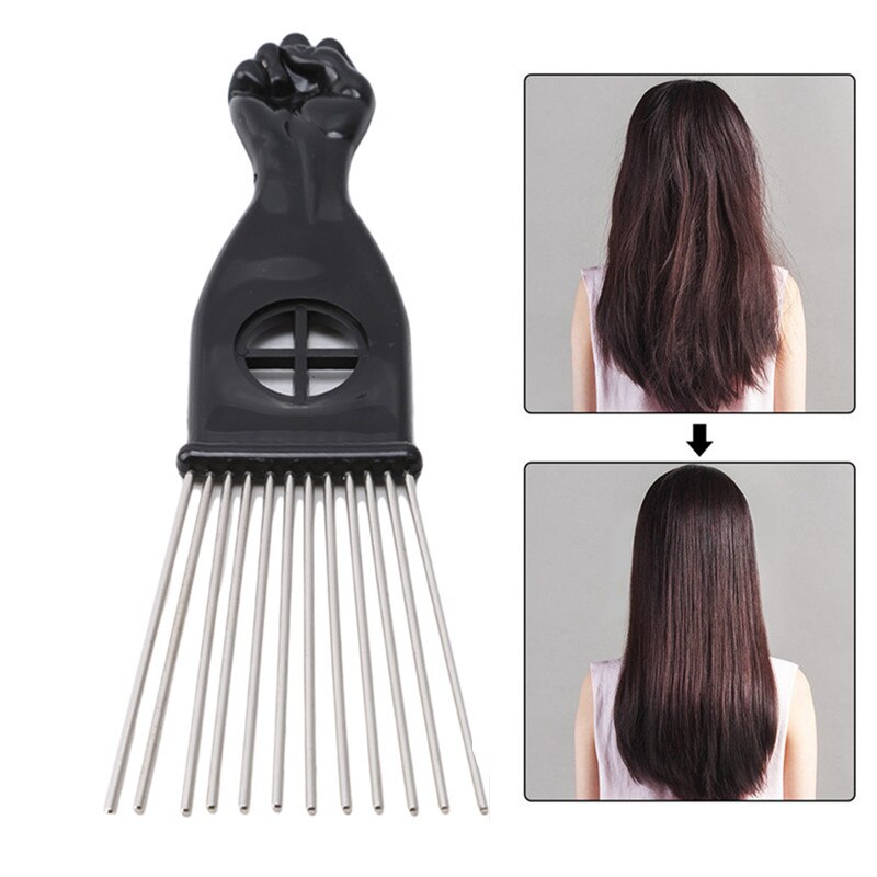 Peine de púas africano de Metal para uso en salón, peine de inserción de pelo, horquilla de Dientes anchos, cepillo para pelo rizado, color negro,