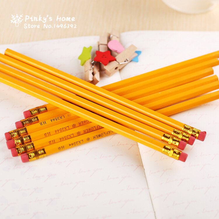 (10 stk. / parti) gul træblyant med en gummi hb blyant studerende børns papirvarer træblyant