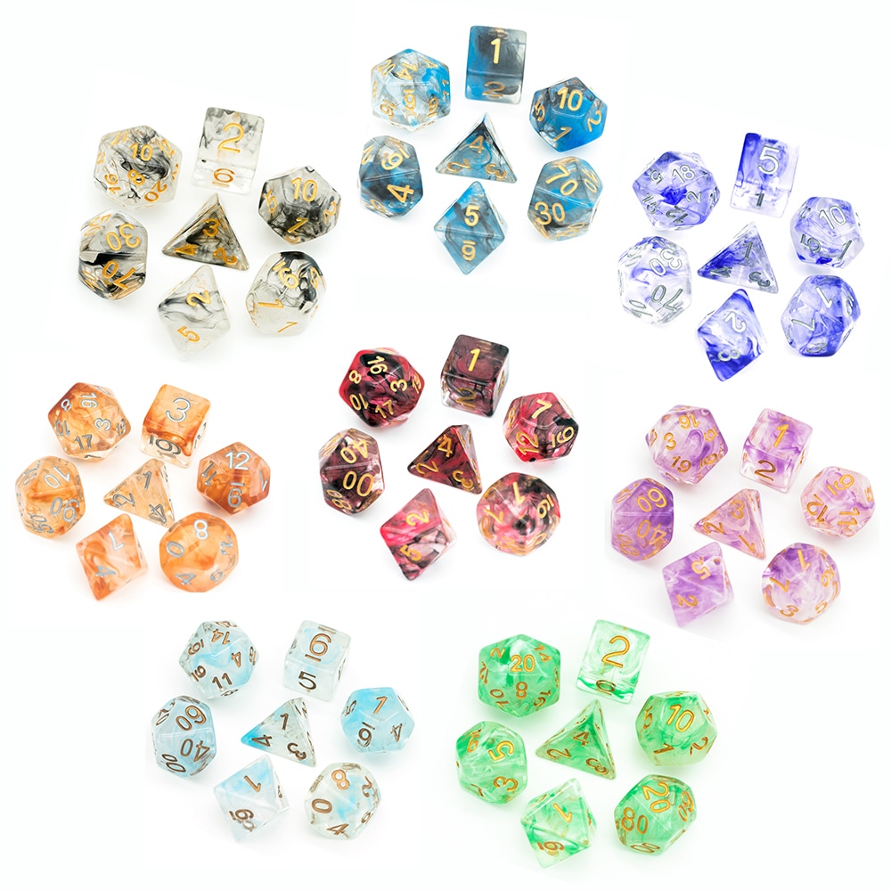 7 pièces/ensemble tourbillon mdn dés D & D dés D4 D6 D8 D10 D % D12 D20 jeux polyèdres jeu de dés pour jeux de Table MTG RPG