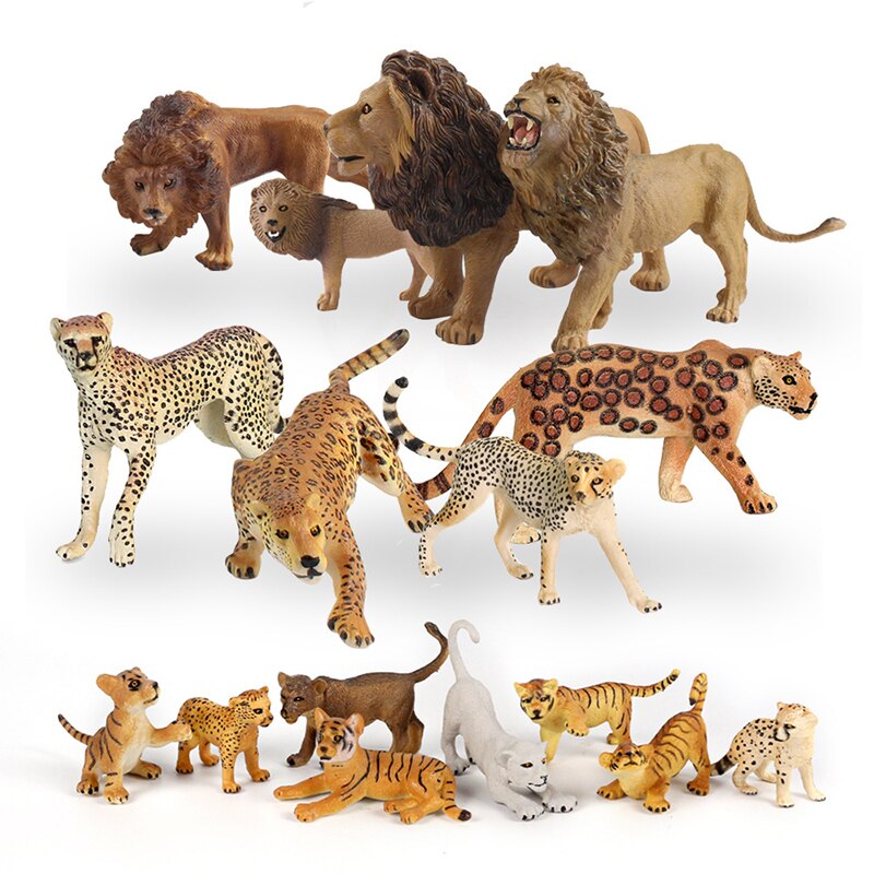 YUC Animal Toy Zoo Set Simulation Figurines Model Wild Lion Tiger Wolf Action Figure Farm Poultry Horse Cow Pig Educational