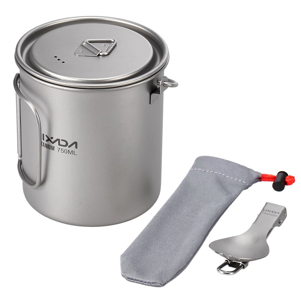 Lixada Ultralight 750Ml Titanium Cup Kookgerei Outdoor Camping Draagbare Water Cup Mok Servies Koken Pot Met Vouwen Spork