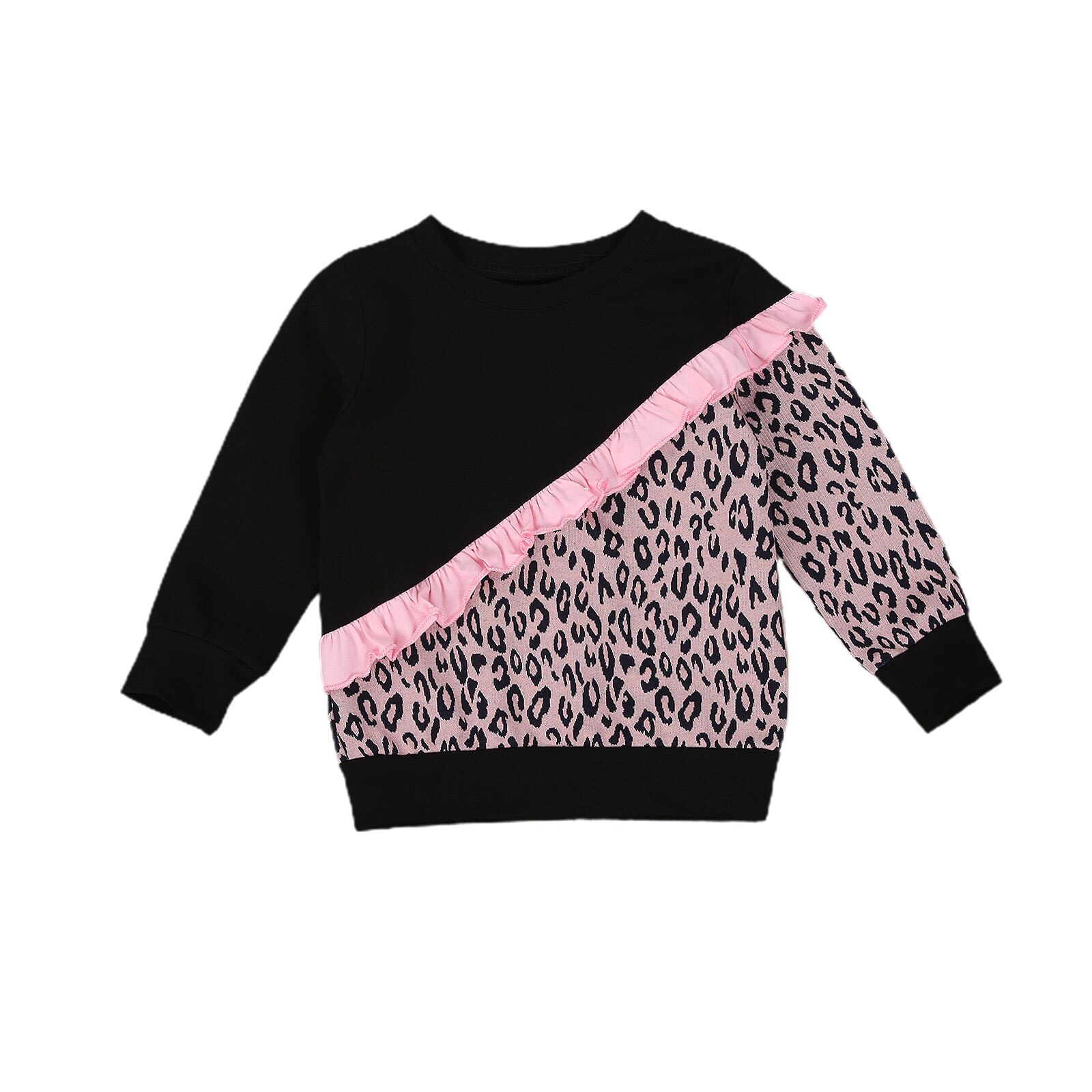 enfant en bas âge Bébé Fille Vêtements À Manches Longues Col rond Léopard Patchwork Volants Hauts Pullover Pulls Décontractés Bébé Mignon