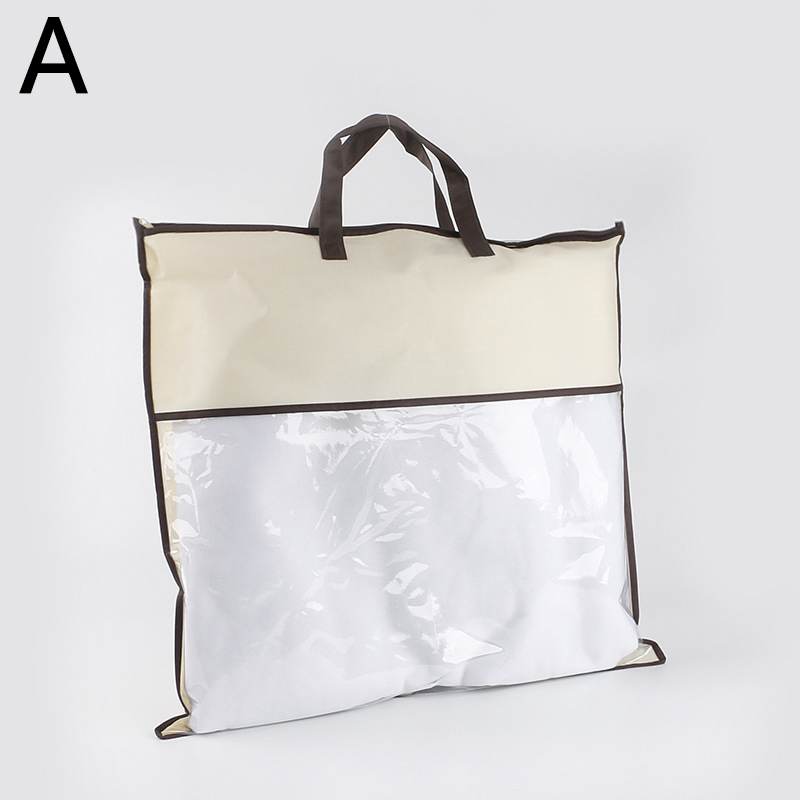 1PC Non-woven Tote Bag Home Textile Zipper Dust-proof Packaging Bag Quilt Pillow Clothes Storage PVC Transparent Bag: XXL / black