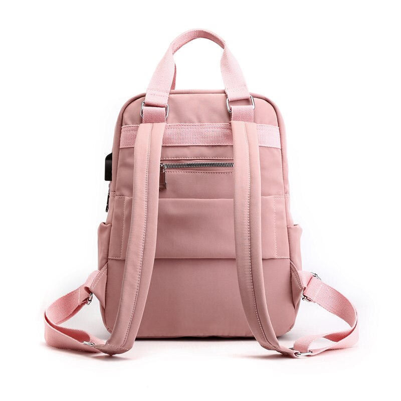 PUIMENTIUA Nylon Frauen Schule Rucksäcke Anti Theft USB Ladung Rucksack Wasserdichte Bagpack Schule Taschen Teenager Reisetasche