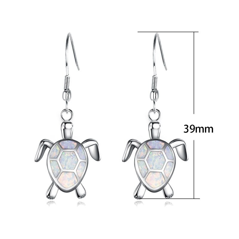 Pendientes con colgante de ópalo de imitación azul para mujer, aretes con forma de tortuga, Animal, de joyería de boda,