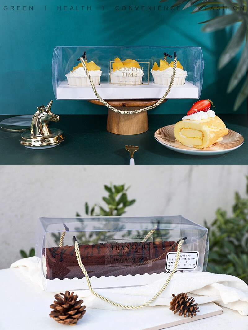 5 st transparent kakrulle förpackningslåda bärbar låda bakverk bakning förpackning fest födelsedag förpackning låda