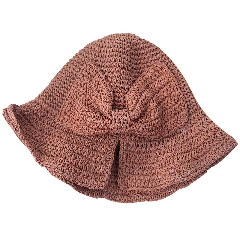 Women Lady Straw Foldable Bucket Hat Bowknot Wide Brim Cap Breathable for Outdoor Fishing Beach Sun Fisherman Hats Summer