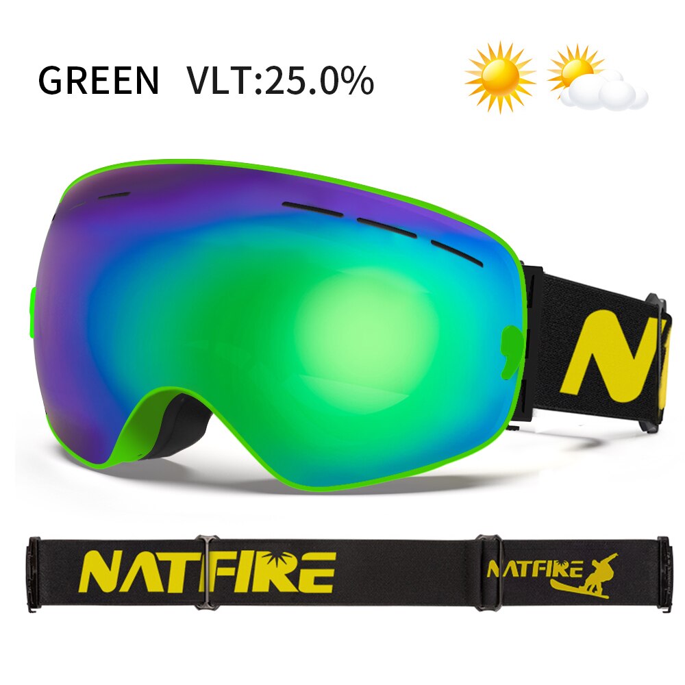 Natfire skidglasögon dubbla lager imfria  uv400 snowboard snöglasögon snöskoterglasögon glasögon utomhussport skidåkning glasögon: Grön