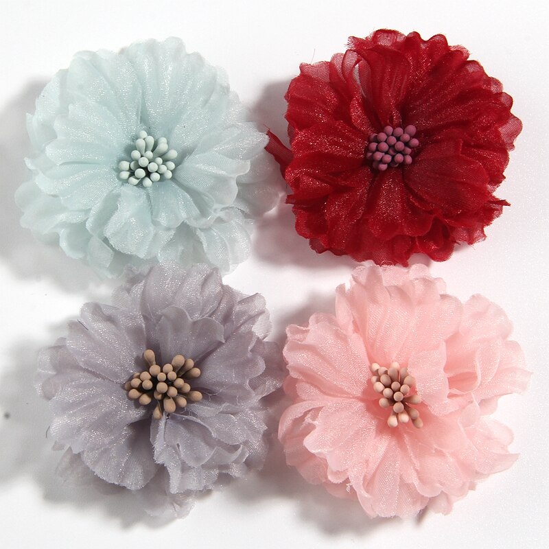 60PCS 5CM 2" Beauty Chiffon Artificial Hair Flowers Blossom With Matches For Bouquet Wedding Party Craft Home DIY Decoration