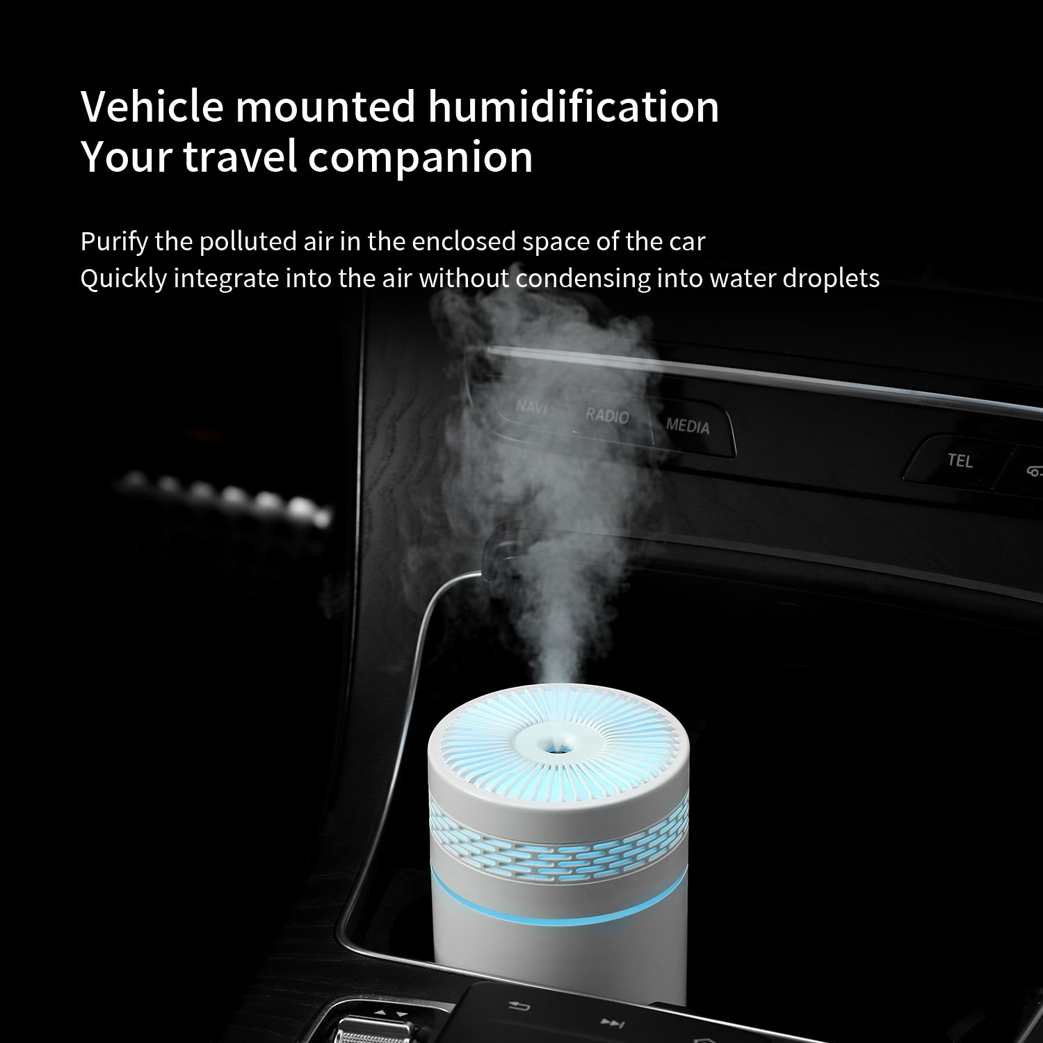 Auto-Luftbefeuchter, tragbarer Mini-Spray-Luftbefeuchter mit LED-Licht, USB-betriebener Aromatherapie-Öldiffusor für Schlafzimmer und Reisen