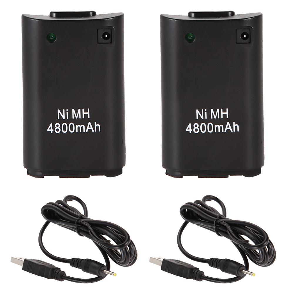 2 Stuks Vervangende Black 4800Mah Batterijen + Usb Oplaadkabel Voor XBOX360 Draadloze Game Handvat Lading Batterij