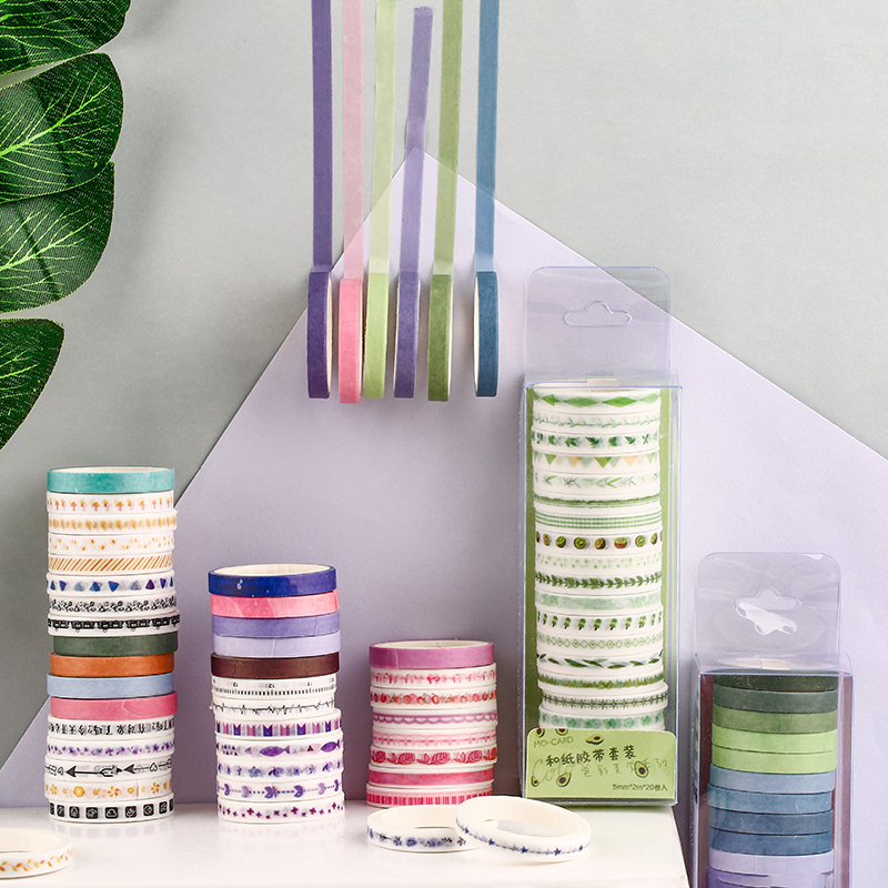 Washi tape papel adhesivo decorado multicolor para hacer scrapbooking, cinta de papel de arroz, celo japonés, decoración, manualidades, álbum de recortes, papelería japonesa, varios colores, paquete de 20 rollos