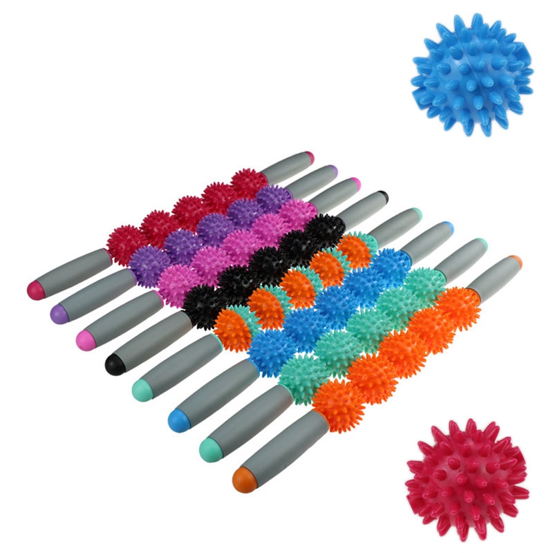 Gym Yoga Massage Stick Relax Muscle Roller 5 Spiked Balls Anti Cellulite Slimming Trigger Point Roller Muscle Body Relax Tool