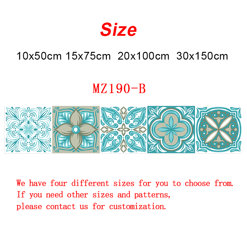 Blue & Green Strip Ceramic Wall Sticker Glossy Surface Kitchen Bathroom Stairs Wallpaper Waterproof Oil-proof Tiles Wall Decals: Large / Blue