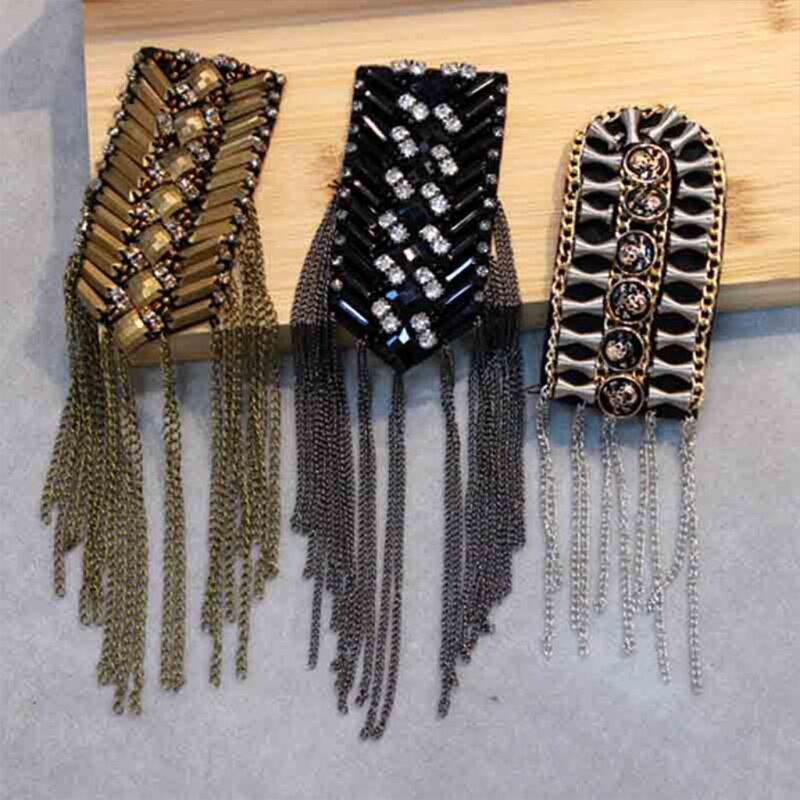 Hombreras con borlas para disfraz de escenario, accesorios para ropa, Parche de Metal con borlas de diamante