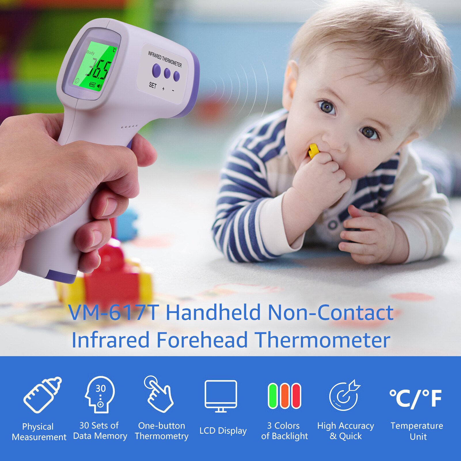 Digital Temperature Non-Contact Infrared Forehead Thermometer Portable Body Object Temperature Gauge Switchable ℃ ℉ Temperature