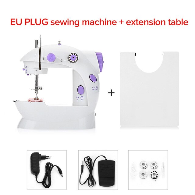 Mini Machine à coudre à main Double vitesse Double fil avec lumière multi-fonction électrique automatique bande de roulement rembobinage outils de couture: EU and Table