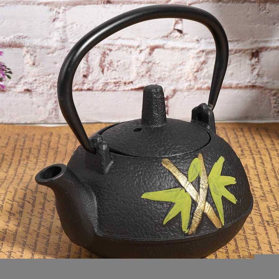Støbejern tekande med rustfrit stål filter jern tekande til løs te (blomme bambus model 300 ml)
