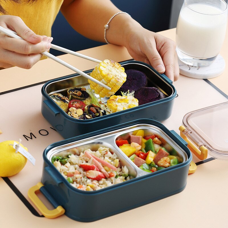 Fiambrera térmica de acero inoxidable 304, caja Bento para trabajadores de oficina, Individual/doble capa, contenedor de almacenamiento de alimentos para estudiantes y niños