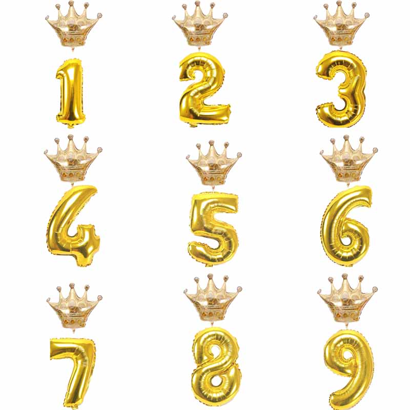 2 stuks 32 inch Gold Crown Nummer Folie Ballonnen voor Verjaardag 1 2 3 4 5 6 7 8 9 jaar Oude Kid Jongen Meisje Verjaardagsfeestje Decoratie