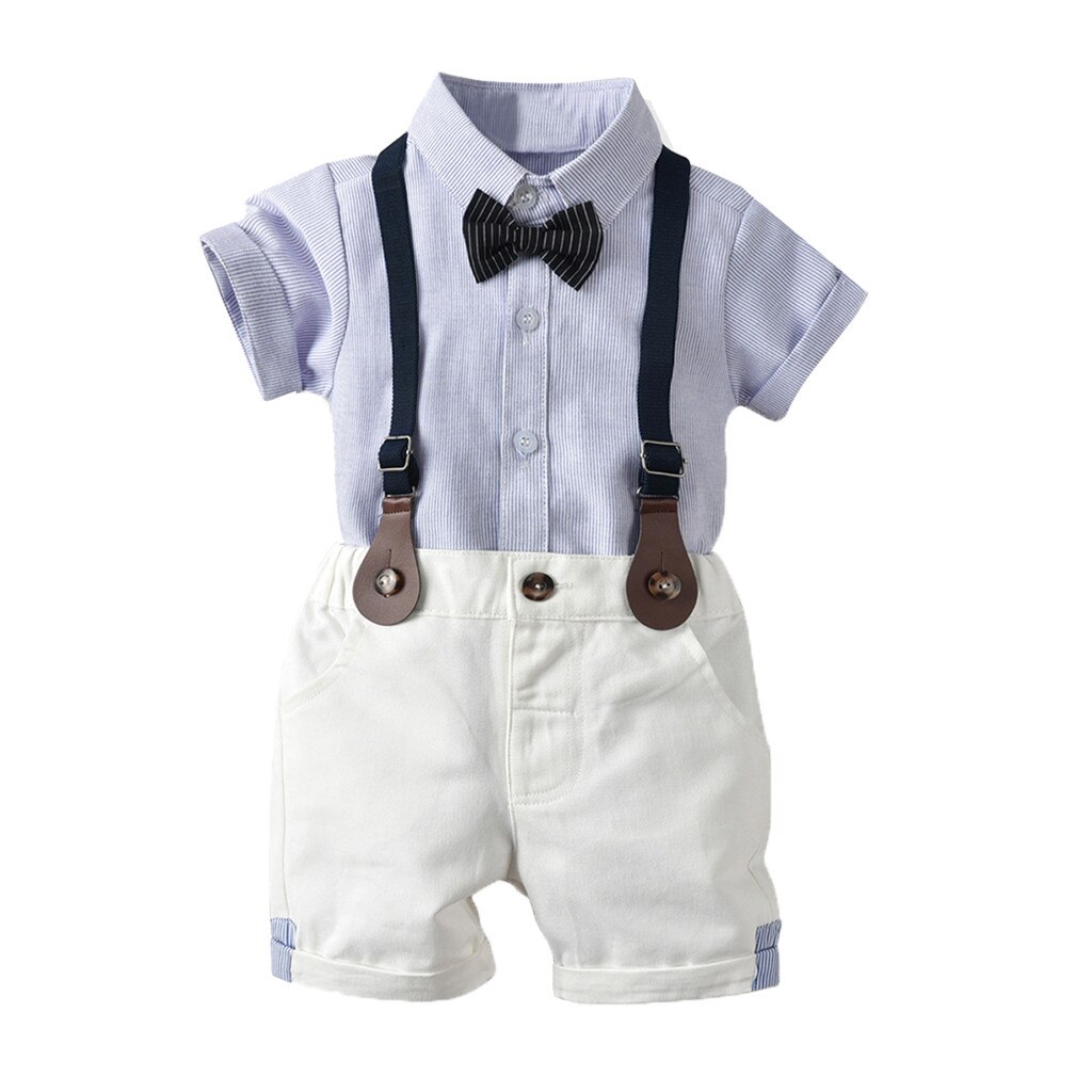 Niños pequeños Caballero pajarita rayas camiseta Tops + Pantalones cortos trajes