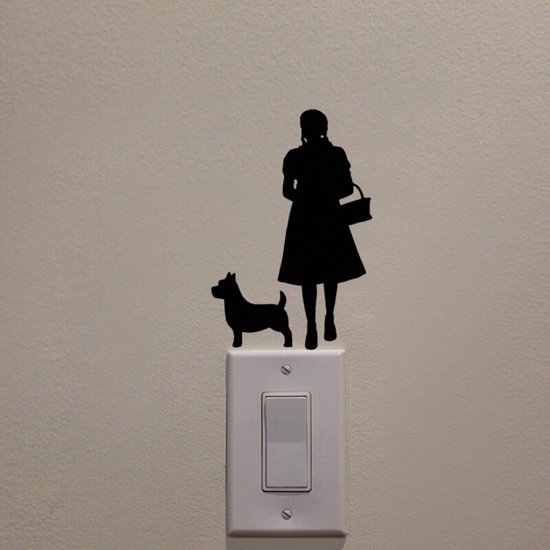 KUCADA leuke hond en meisje schakelpaneel sticker voor muur decoratie verwijderbare muursticker sticker behang zwart decor WP1884