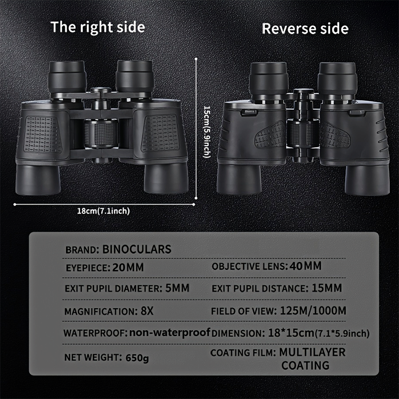 Prismáticos de alta definición 8X40 con revestimiento multicapa FMC, ocular de 20 mm y lente objetivo de 40 mm, compacto y portátil