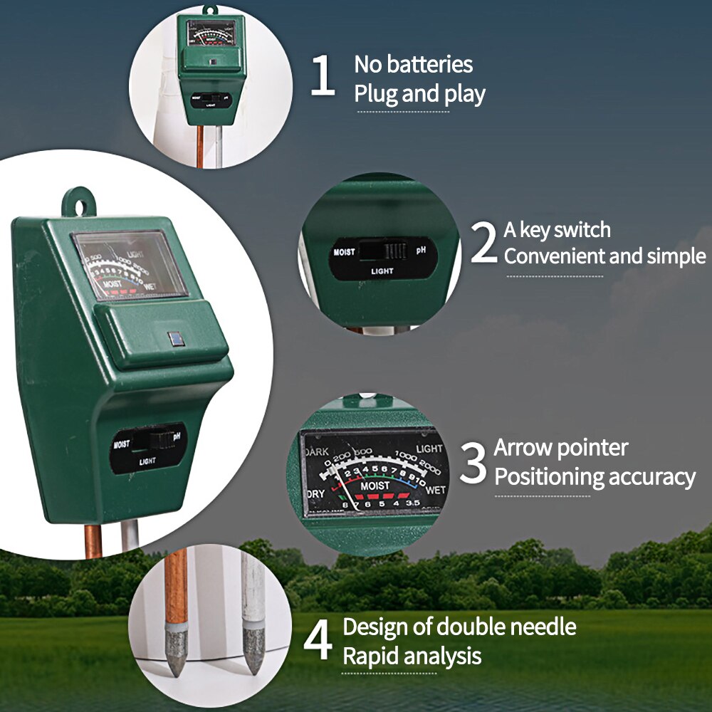 Soil Moisture Measuring Sensor Tester Humidity Hygrometer Hydroponic Gardening Water Plant Flower Soil PH Tester Light Meter