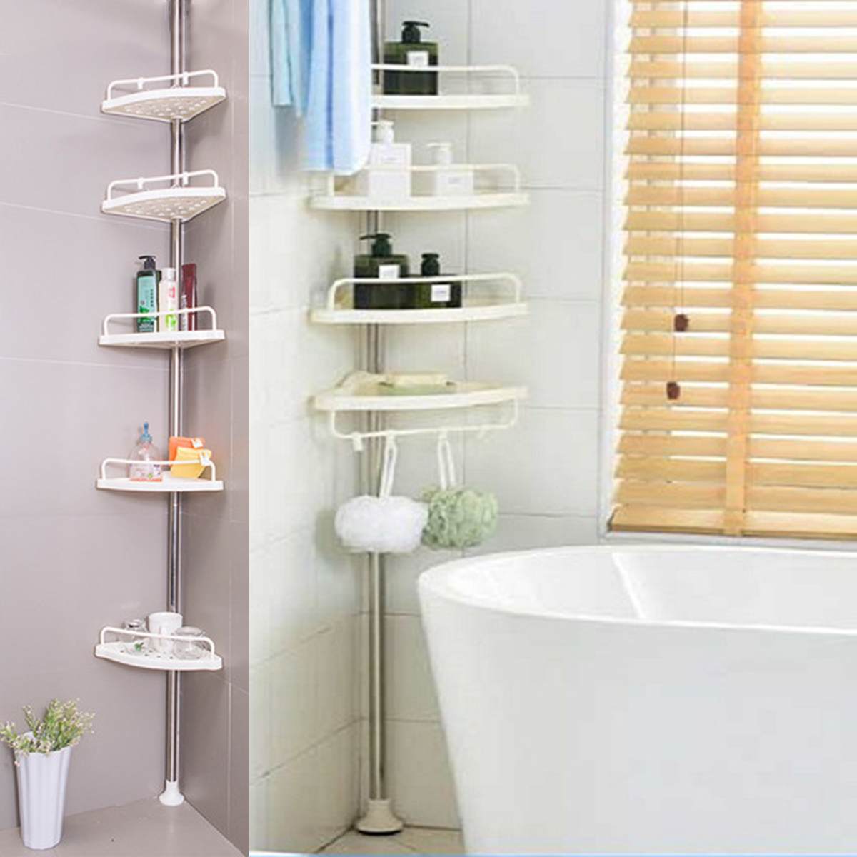 Estante para baño, esquinero de ducha de 5 niveles, estante de ducha firme, acero inoxidable escalable, baño, cocina, sin perforación