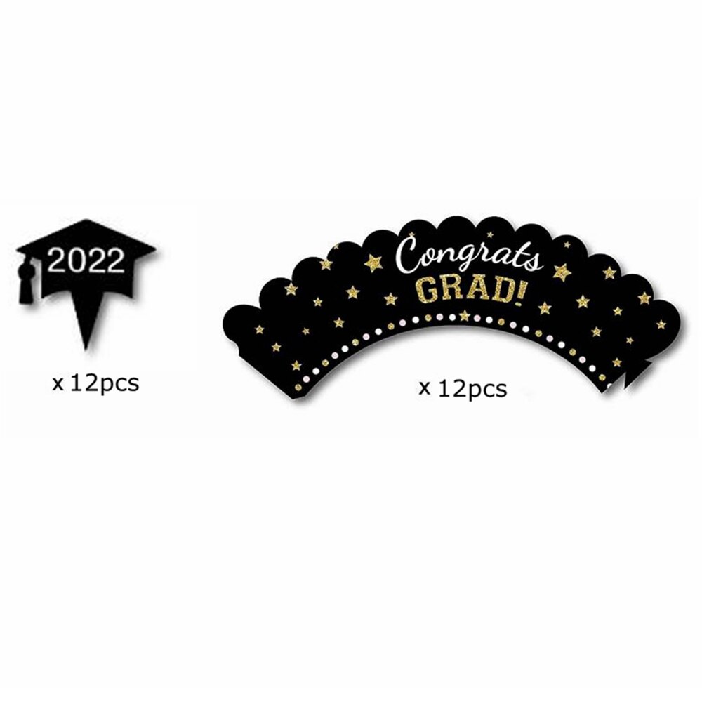 12/24pcs Graduation Party Cupcake Wrappers with Cake Topper Class Of 2022 Cupcake Topper Wrapper Cake Party Supplies Decorations: B- 24pcs