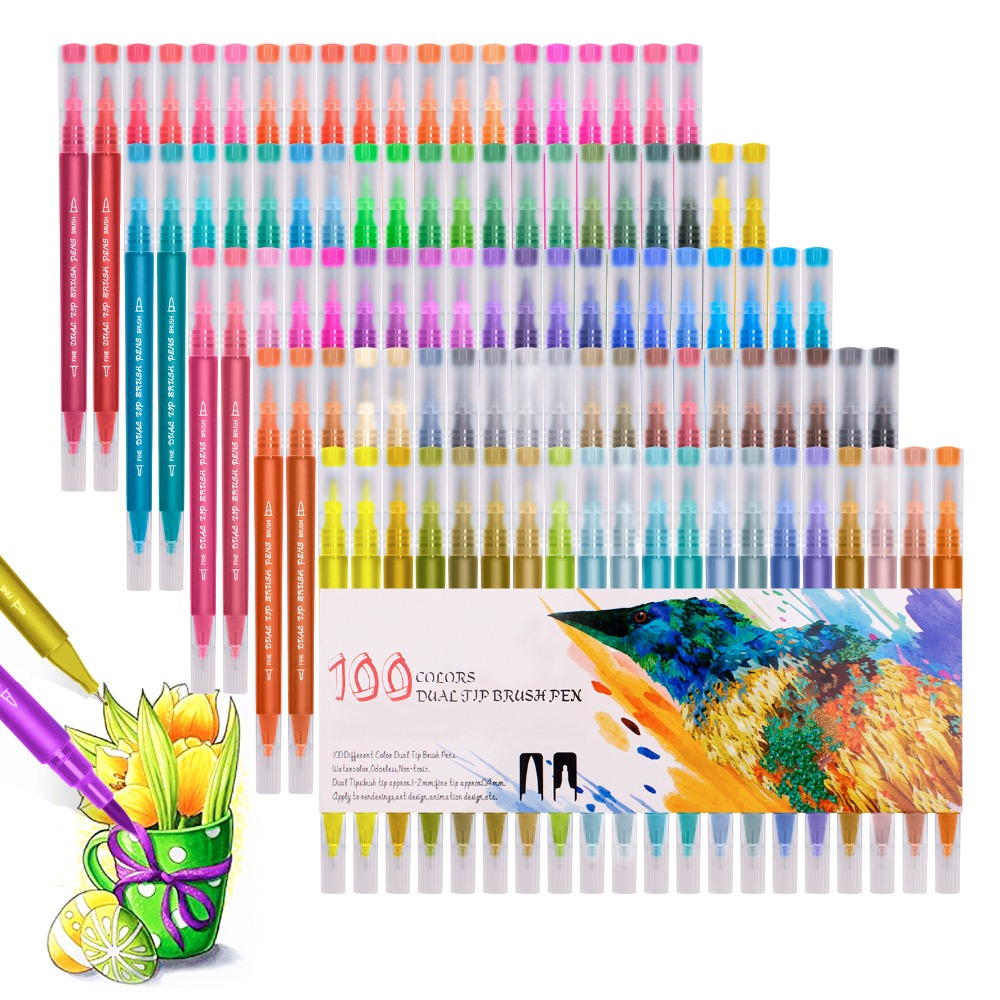 Aquarell Marker Waschbar Stift Skizzieren Malerei Dual Pinsel Pen-Set Weichen Permanent Marker 48 60 72 100 Farben Für Kunst zeichnung