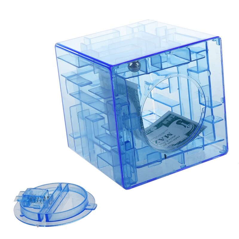 Plastic Cubic Money Maze Bank Saving Coin Collection Case Box 3D Puzzel (Blauw)