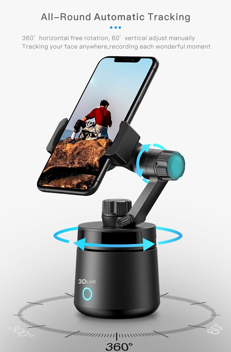 Smart Selfie Stick dopo le riprese Gimbal rotazione a 360 gradi supporto per telefono con fotocamera con tracciamento automatico 3D Live Face regolabile