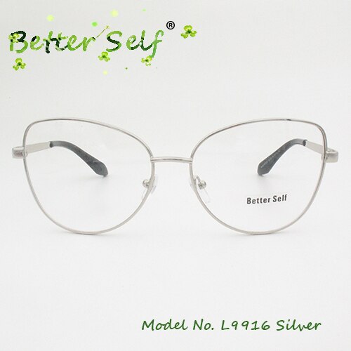 Better Self L9916 Prescription Eyewear Alloy Spectacles Gold Eyeglasses Frames For Women Myopia Optical Cat Eye Glasses: Silver