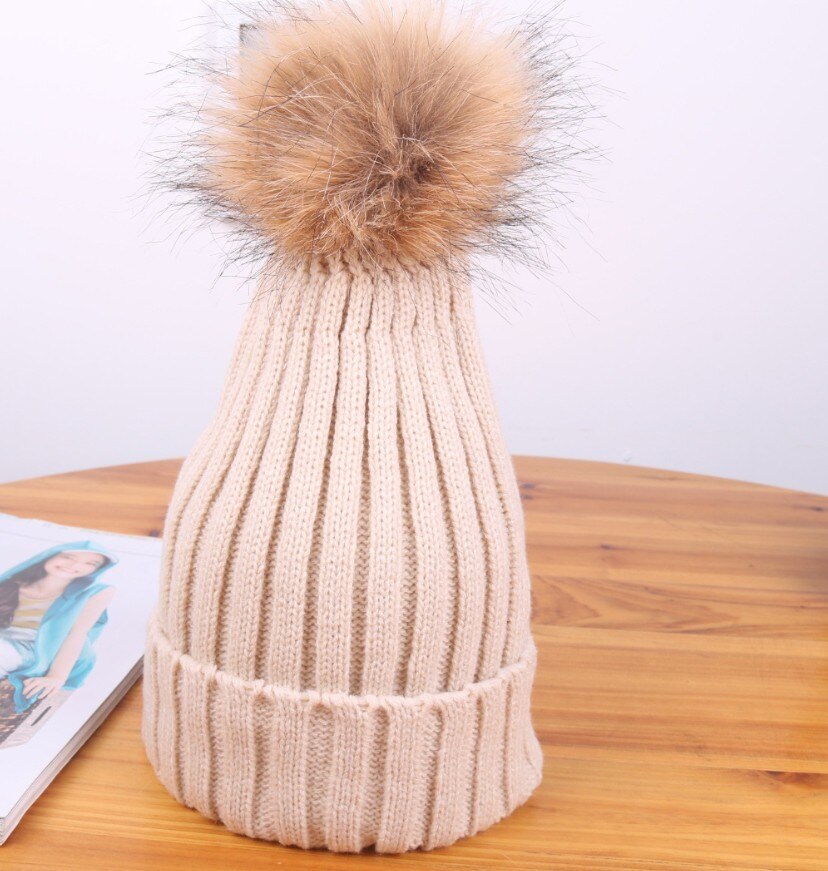 Mom Baby Pompon Hat Winter Beanie Cap Baby Bonnet Mom Kids Hats Knitted Pompon Ball Headwear BP07: Khaki / Mom