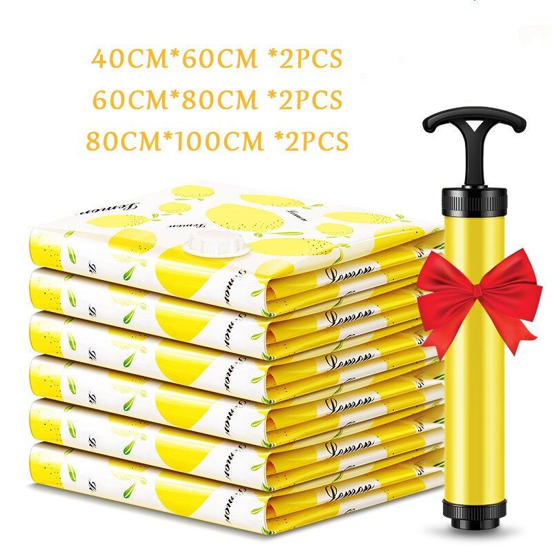 3/6Pcs Home Vacuum Storage Bags Foldable Compressed Air Organizer Bag for Clothes with Travel Bag Pump Space Saving Seal Packet: D 6pcs