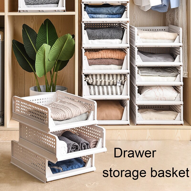 Detachable Wardrobe Clothes Organizer Multi-layer Stackable Shelf Stack Desktop Storage Basket Sundries Partition Board Rack