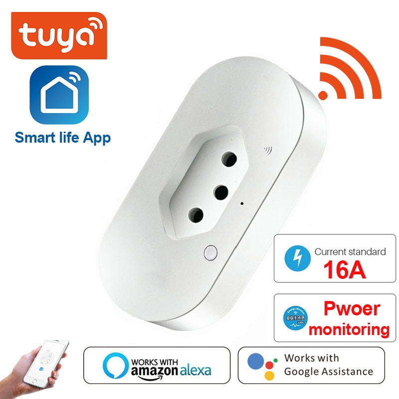 Tuya – prise de courant intelligente WiFi, 16a, sans fil, commande vocale, compatible avec Alexa Google Home