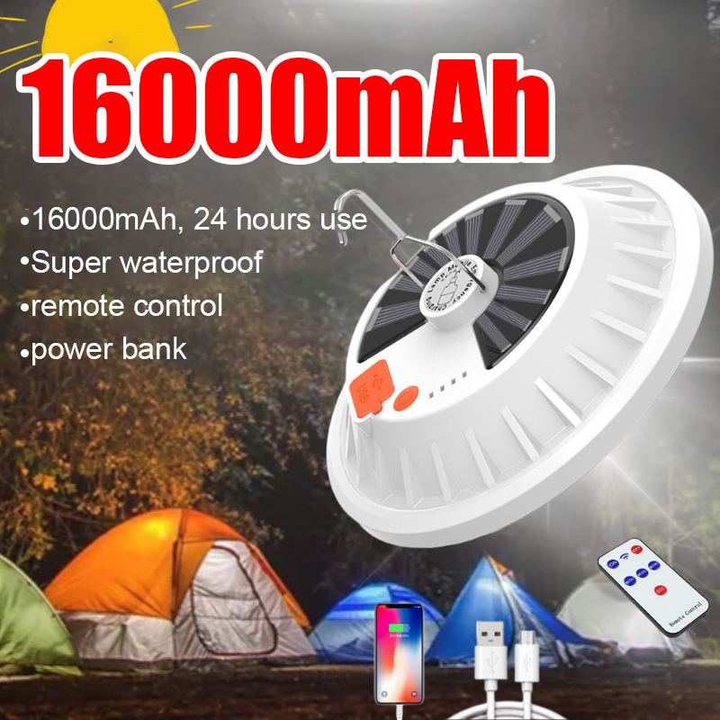 16000 mah campinglampor tältlampa solcellsdriven led-uppladdningsbar bärbar lykta batterilampa utomhus nödcampinglykta