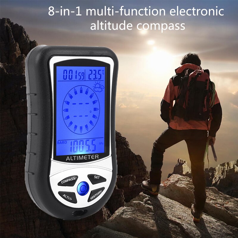 Multifunctional Electronic Digital Altimeter Altitude Barometer Portable Compass for Mountaineering Without Battery